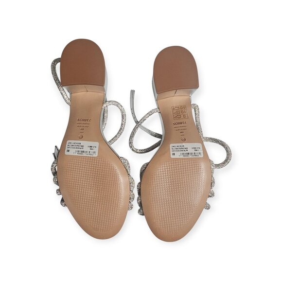 Schutz Jewell Silver Metallic Crystal Block Heel Sandals 8 NIB - Picture 4 of 5